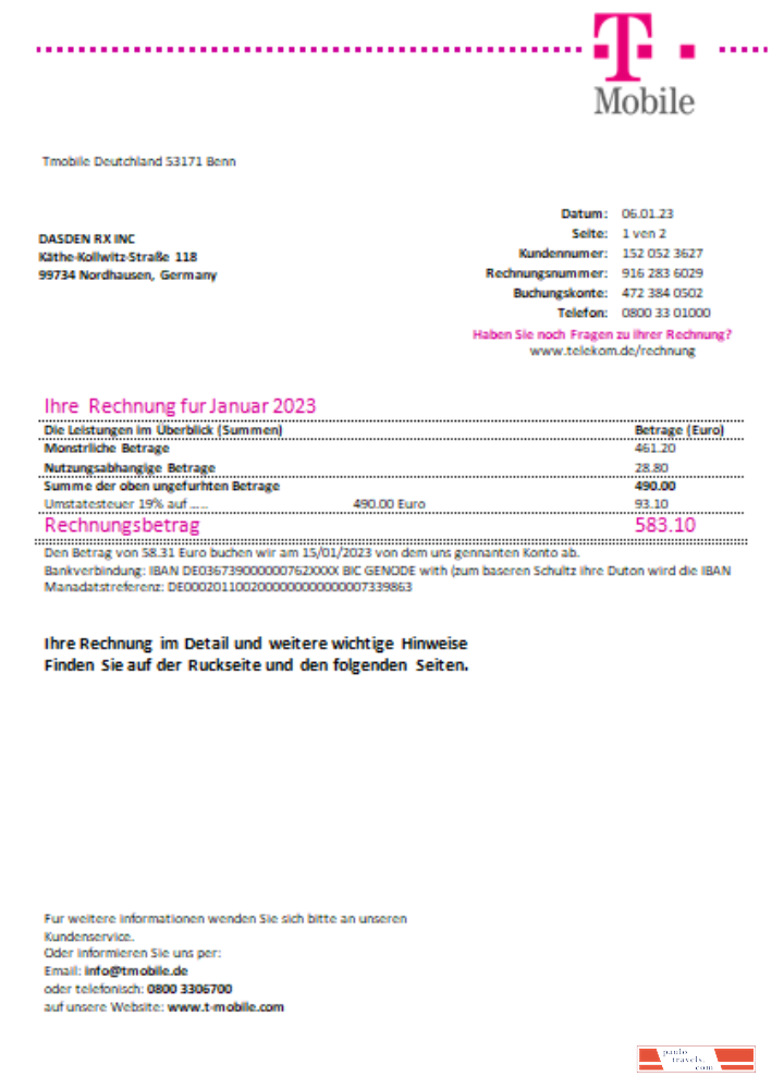 T Mobile Deutschland Gmbh utility business bill, SCR PSD template